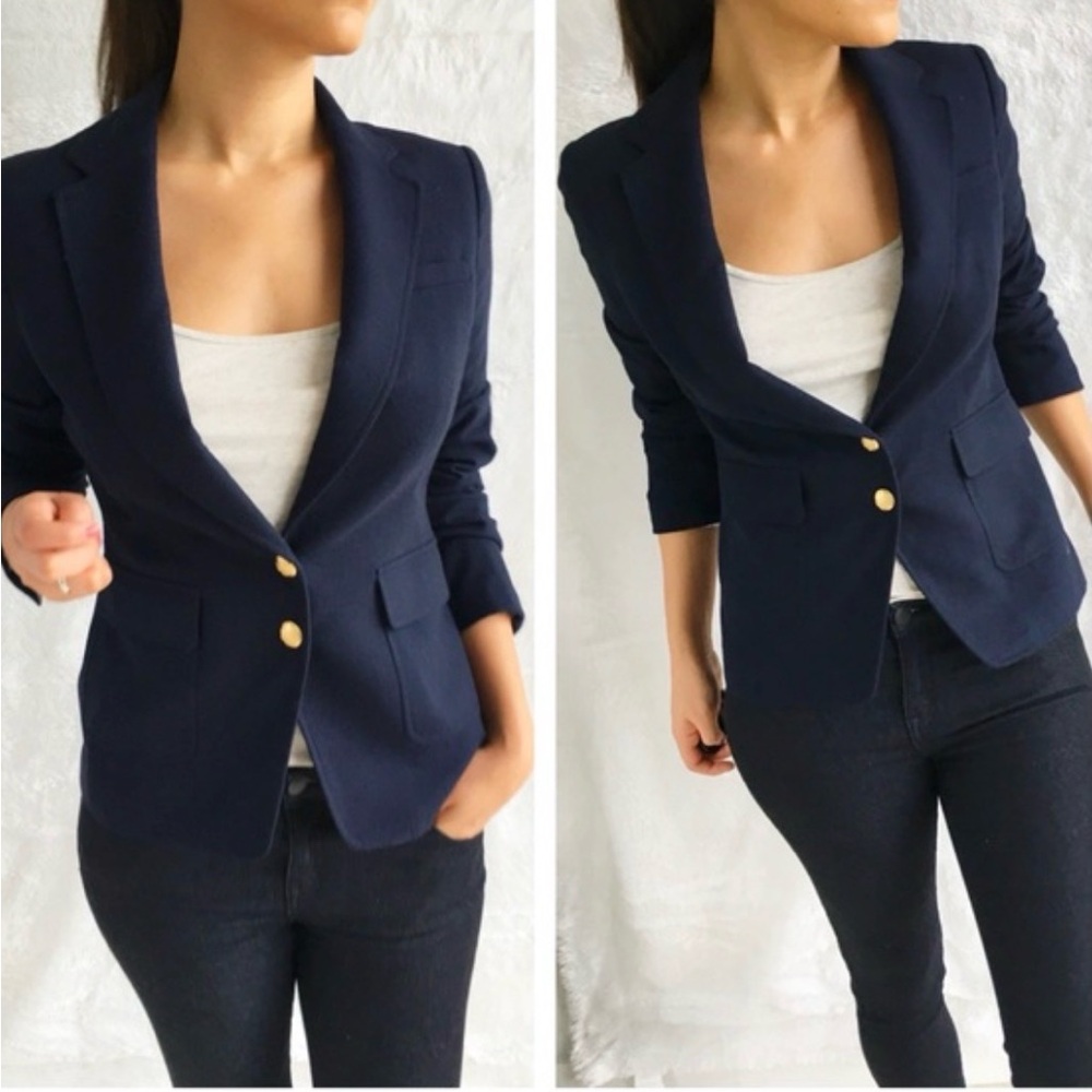 Banana Republic Italian We Flannel Wool Fabric Navy Blue Stretch Blazer Size 6